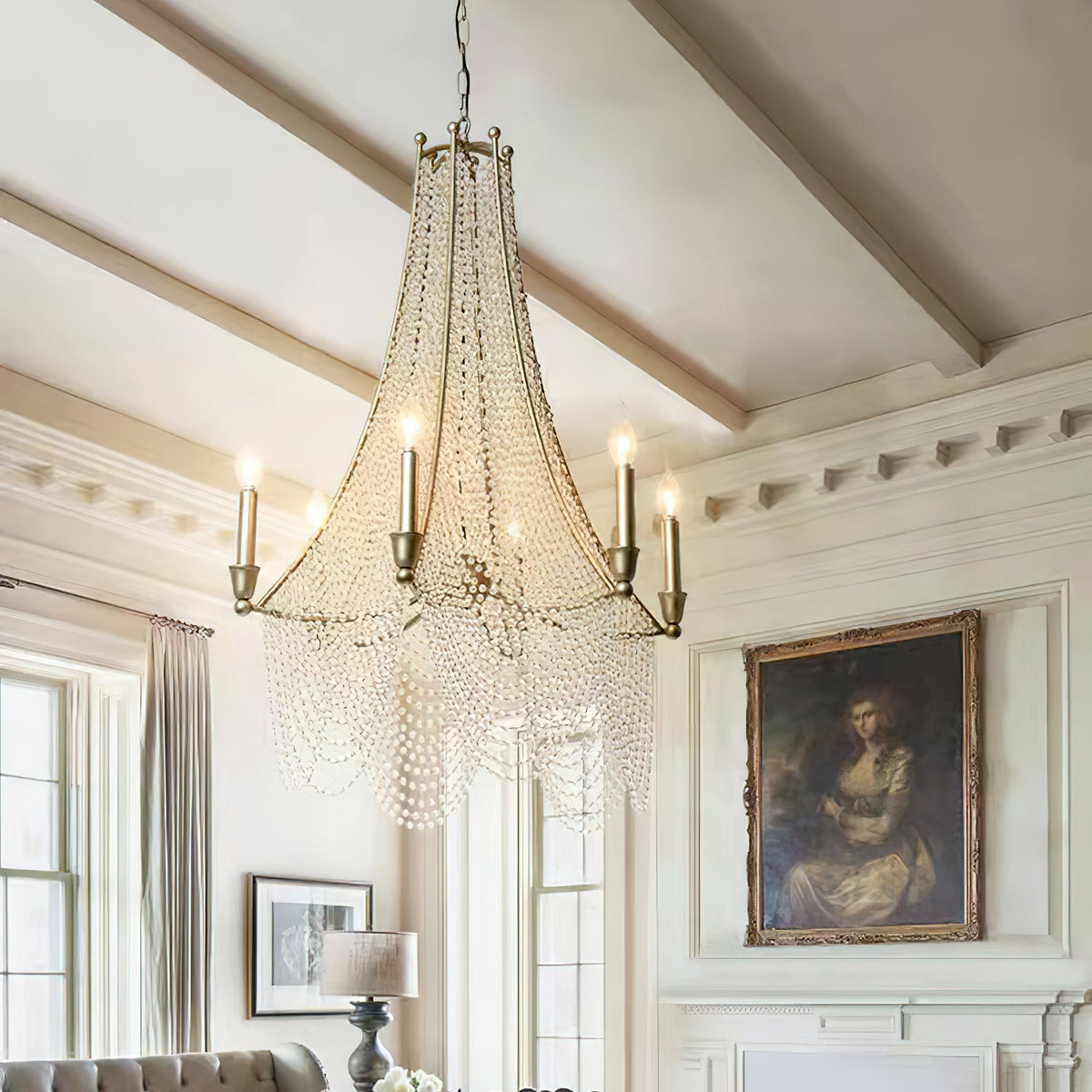 Allenglade Crystal Chandelier – Slender Antique Gold & Multi-Faceted Crystal Jewel Chandelier