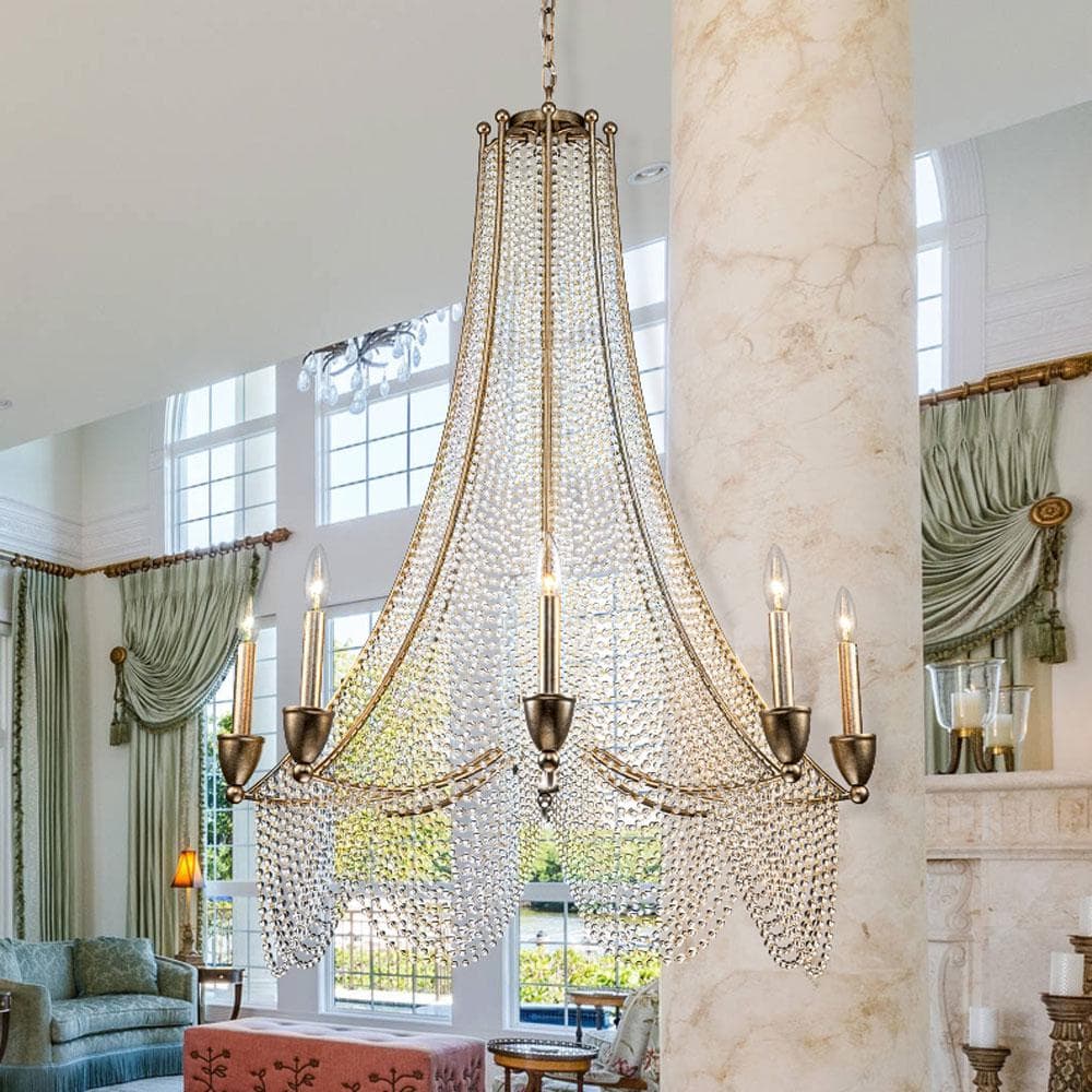 Allenglade Crystal Chandelier – Slender Antique Gold & Multi-Faceted Crystal Jewel Chandelier