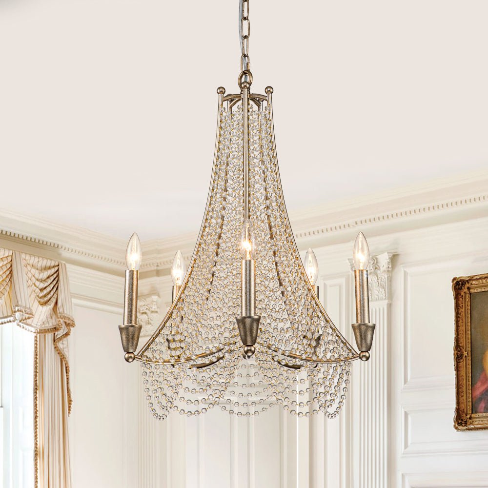 Allenglade Crystal Chandelier – Slender Antique Gold & Multi-Faceted Crystal Jewel Chandelier