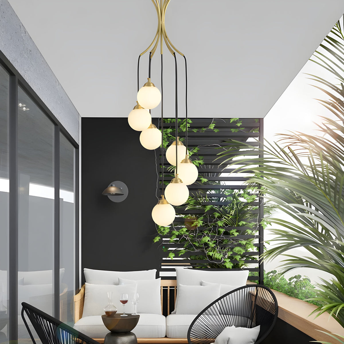 Alliyana Ball Drop Chandelier – Modern Brass & Spherical Glass Drop Statement Chandelier