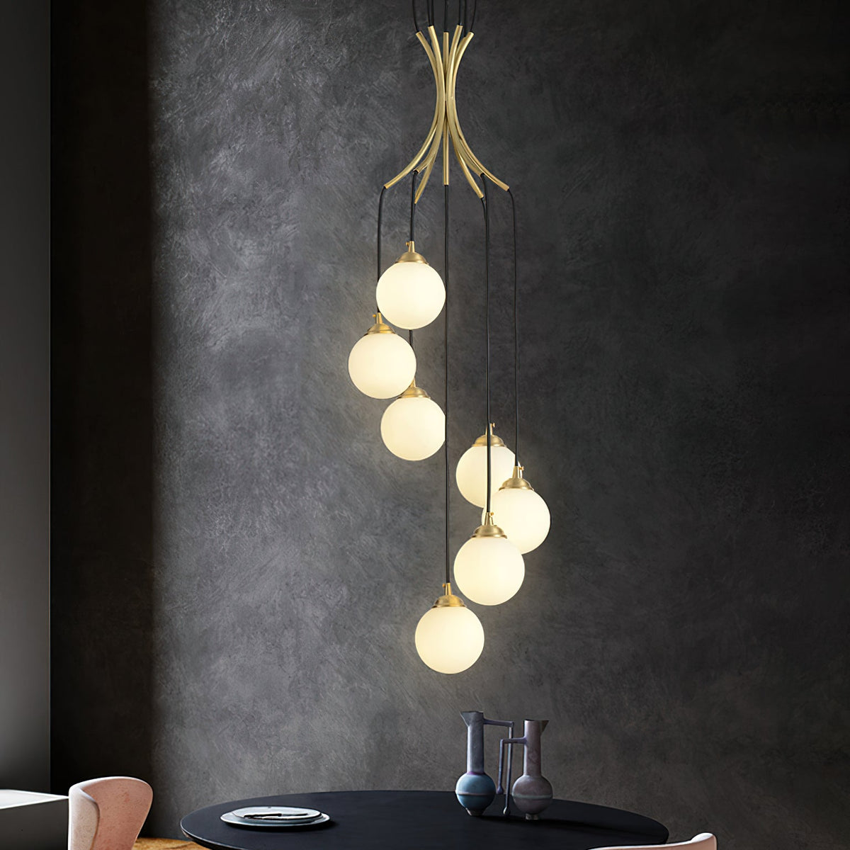 Alliyana Ball Drop Chandelier – Modern Brass & Spherical Glass Drop Statement Chandelier