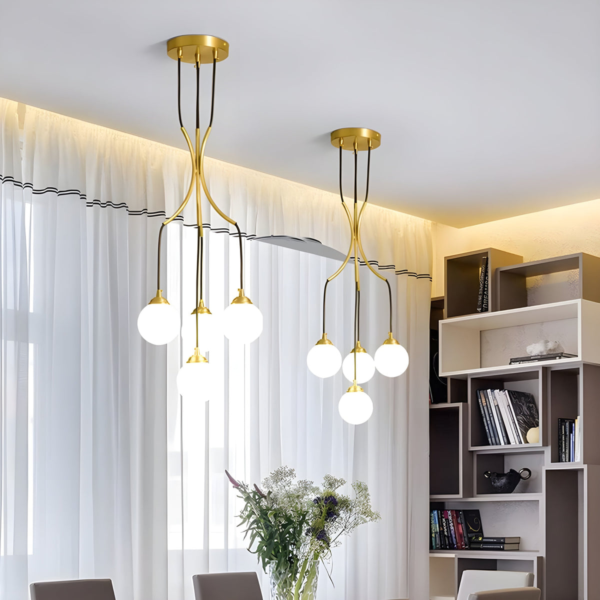 Alliyana Ball Drop Chandelier – Modern Brass & Spherical Glass Drop Statement Chandelier
