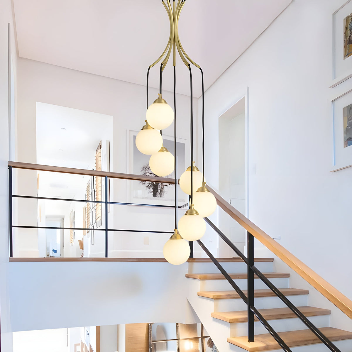 Alliyana Ball Drop Chandelier – Modern Brass & Spherical Glass Drop Statement Chandelier