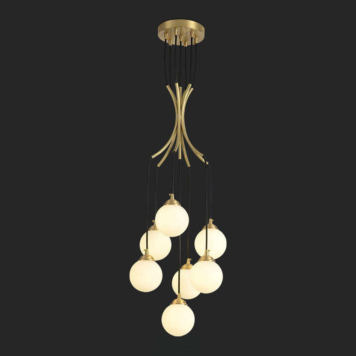 Alliyana Ball Drop Chandelier – Modern Brass & Spherical Glass Drop Statement Chandelier