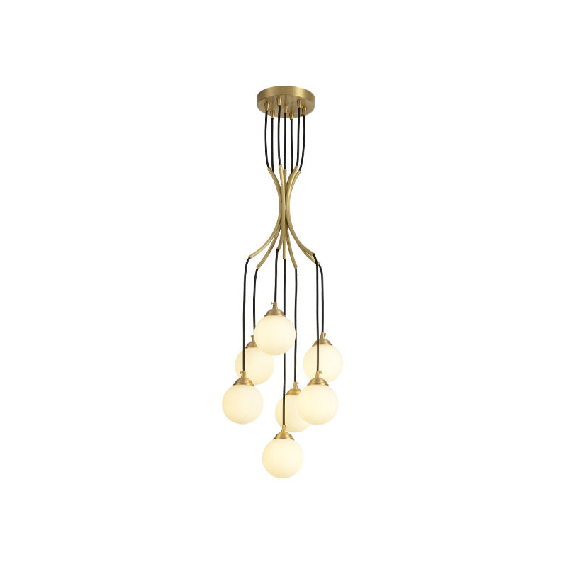Alliyana Ball Drop Chandelier – Modern Brass & Spherical Glass Drop Statement Chandelier