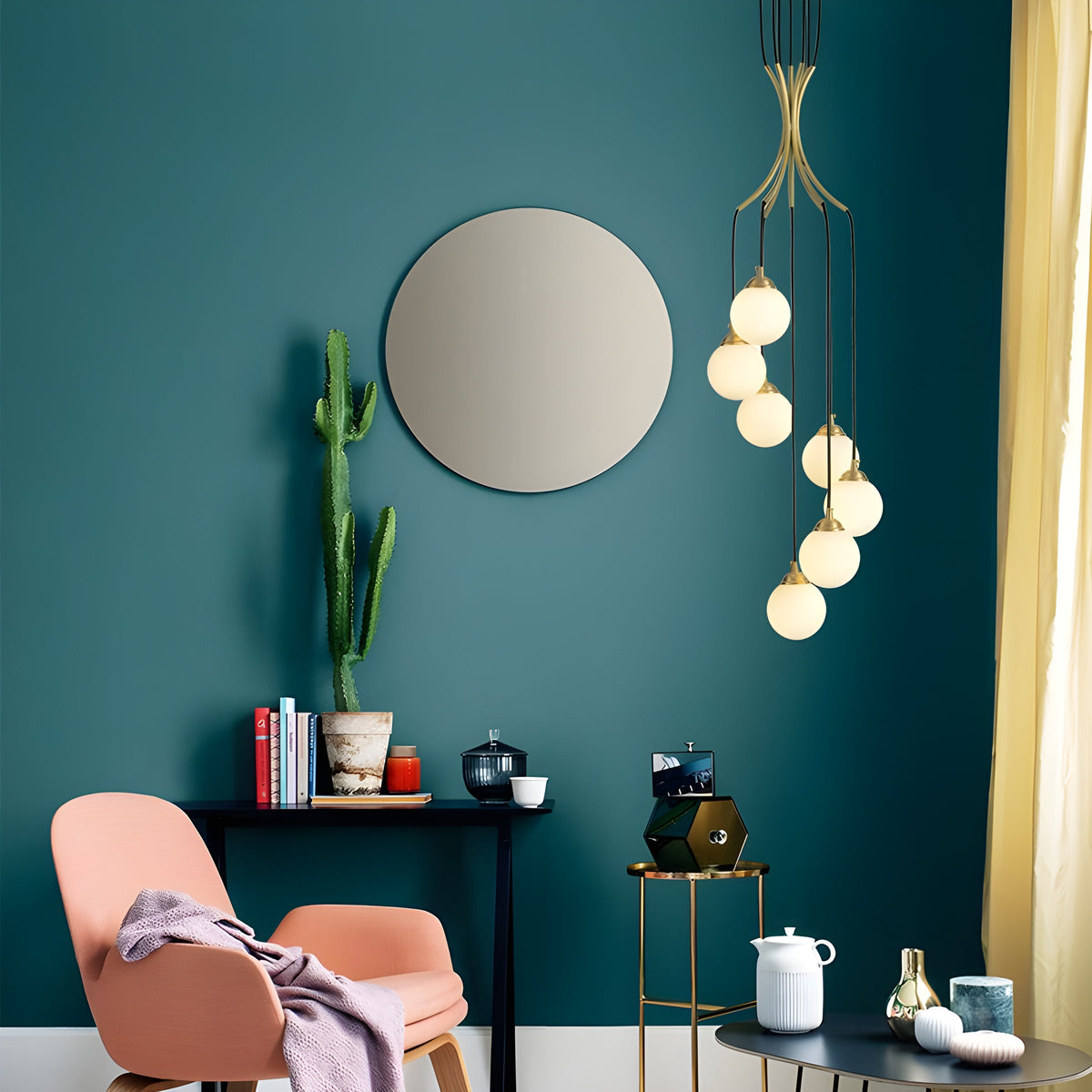Alliyana Ball Drop Chandelier – Modern Brass & Spherical Glass Drop Statement Chandelier