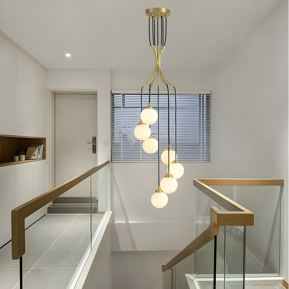 Alliyana Ball Drop Chandelier – Modern Brass & Spherical Glass Drop Statement Chandelier