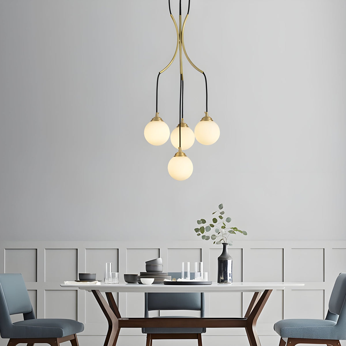 Alliyana Ball Drop Chandelier – Modern Brass & Spherical Glass Drop Statement Chandelier