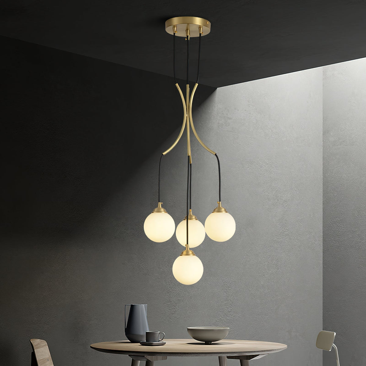 Alliyana Ball Drop Chandelier – Modern Brass & Spherical Glass Drop Statement Chandelier