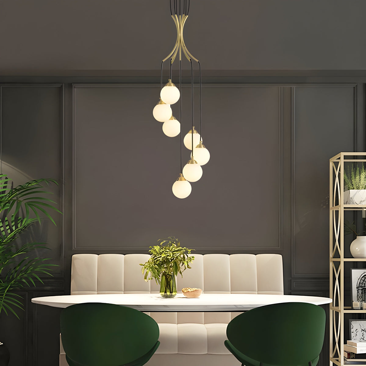 Alliyana Ball Drop Chandelier – Modern Brass & Spherical Glass Drop Statement Chandelier