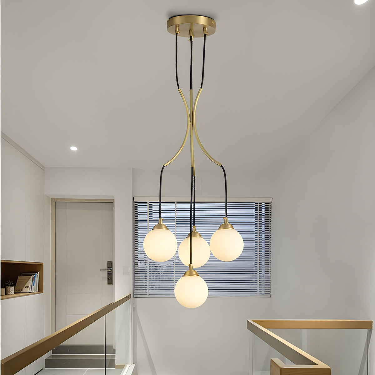 Alliyana Ball Drop Chandelier – Modern Brass & Spherical Glass Drop Statement Chandelier