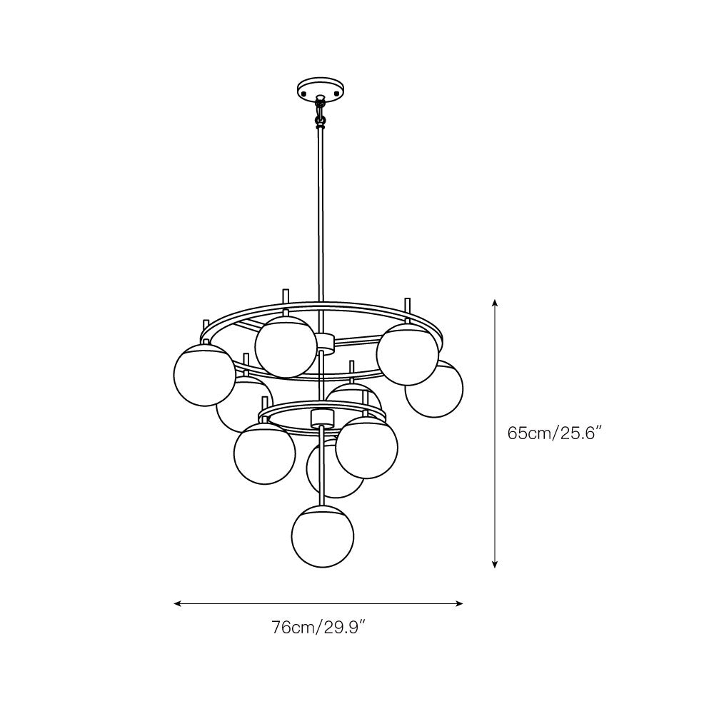 Alluria Chandelier – Stacked Circular Brass & Etched White Glass Mid-Century Modern Chandelier