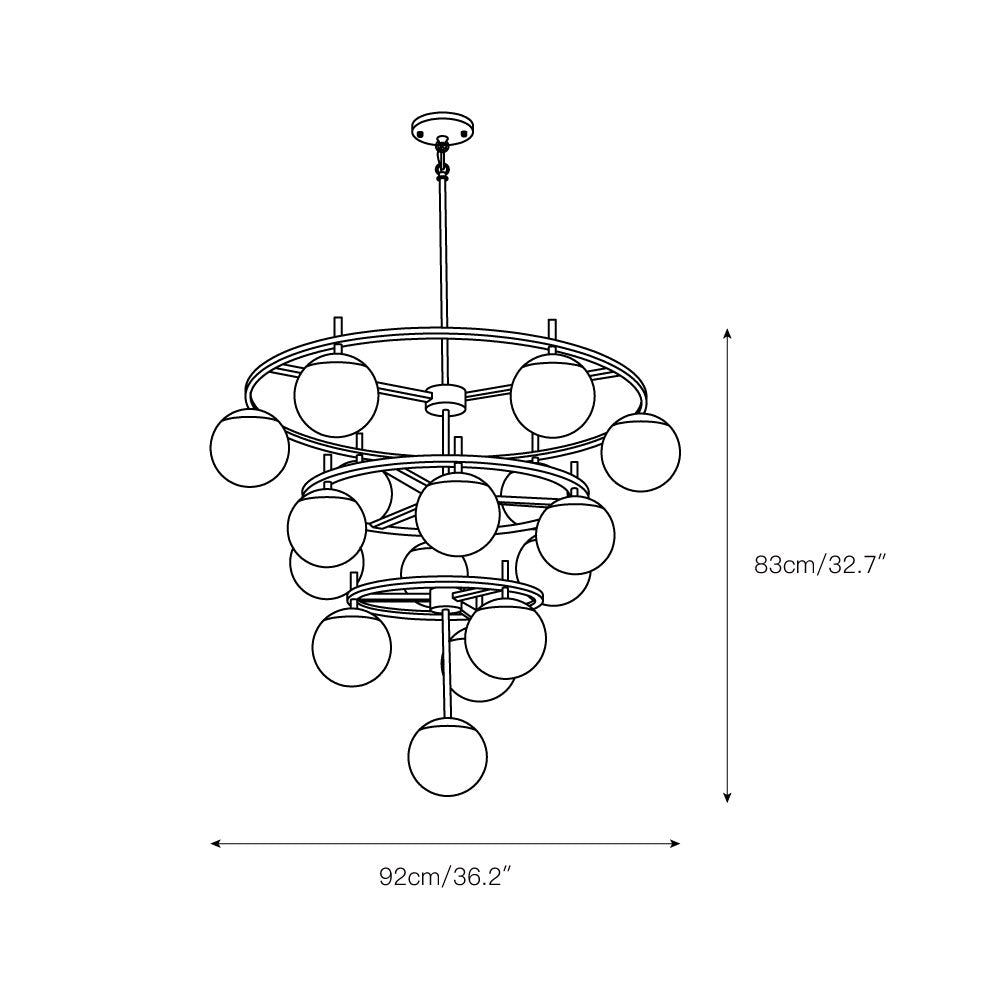 Alluria Chandelier – Stacked Circular Brass & Etched White Glass Mid-Century Modern Chandelier