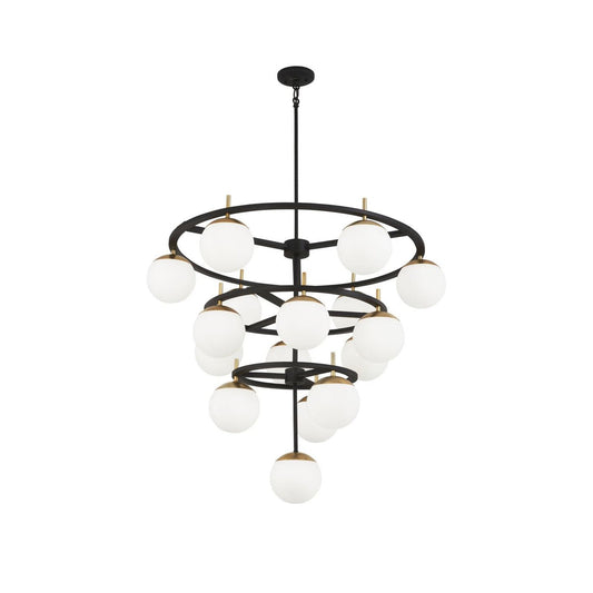 Alluria Chandelier – Stacked Circular Brass & Etched White Glass Mid-Century Modern Chandelier