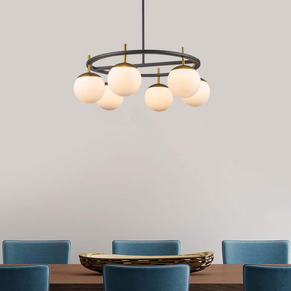 Alluria Chandelier – Stacked Circular Brass & Etched White Glass Mid-Century Modern Chandelier