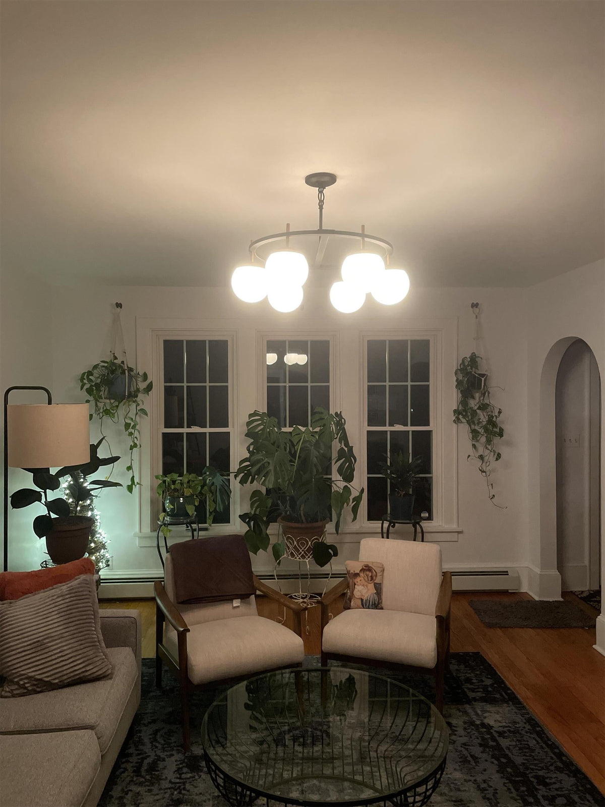 Alluria Chandelier – Stacked Circular Brass & Etched White Glass Mid-Century Modern Chandelier