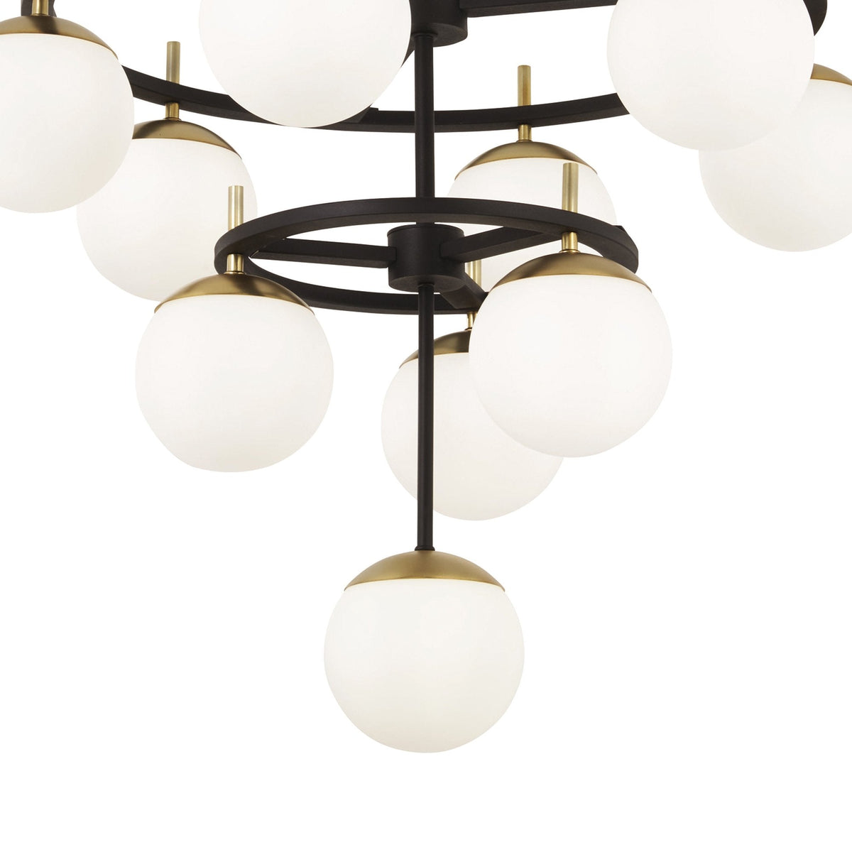 Alluria Chandelier – Stacked Circular Brass & Etched White Glass Mid-Century Modern Chandelier
