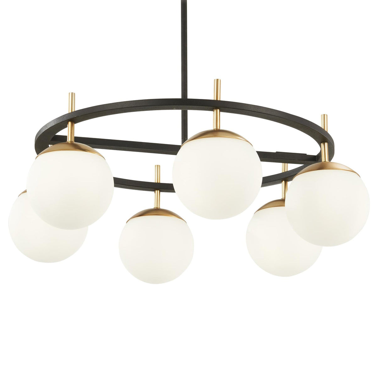 Alluria Chandelier – Stacked Circular Brass & Etched White Glass Mid-Century Modern Chandelier