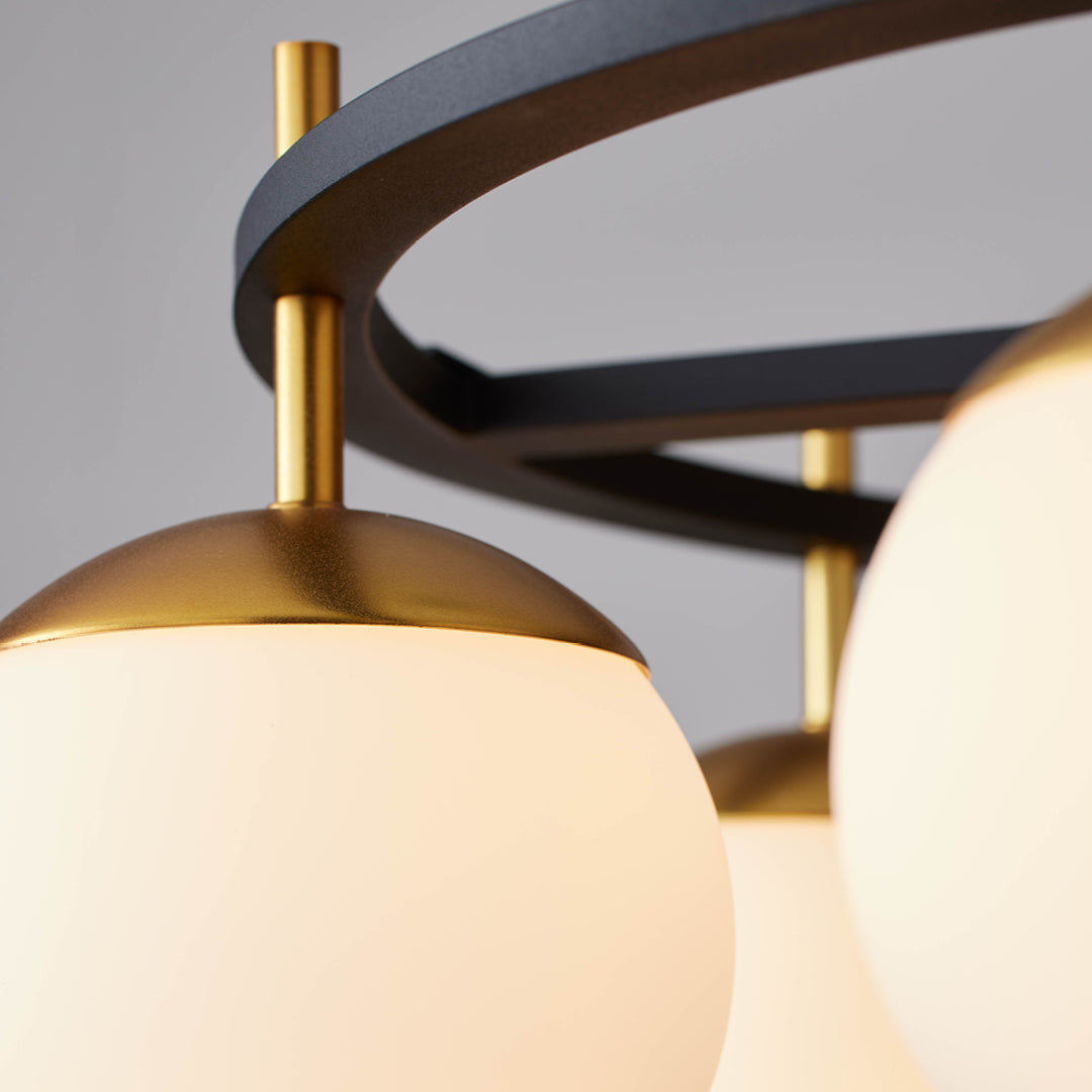 Alluria Chandelier – Stacked Circular Brass & Etched White Glass Mid-Century Modern Chandelier