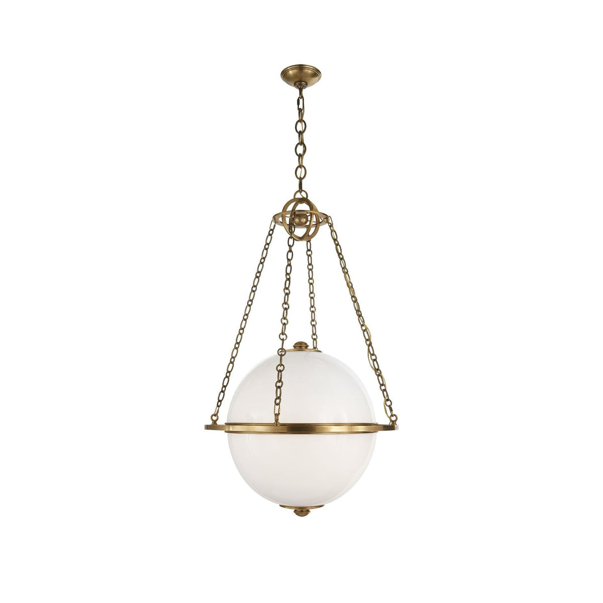 Alora Pendant Lamp – White Glass Globe & Brass Modern Sculptural Chandelier
