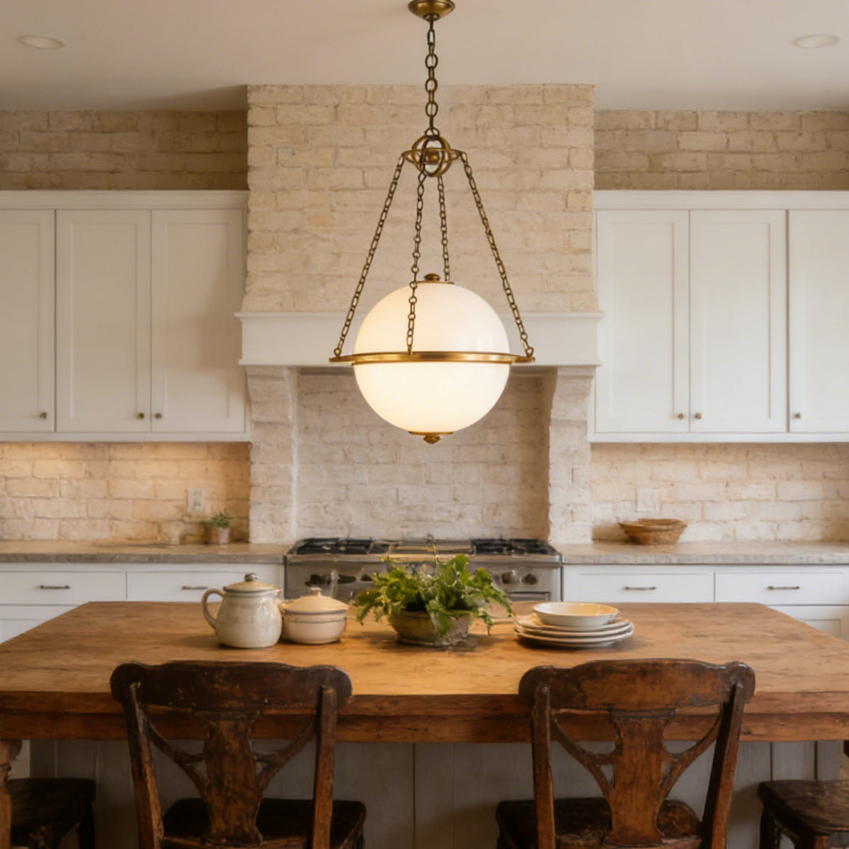 Alora Pendant Lamp – White Glass Globe & Brass Modern Sculptural Chandelier
