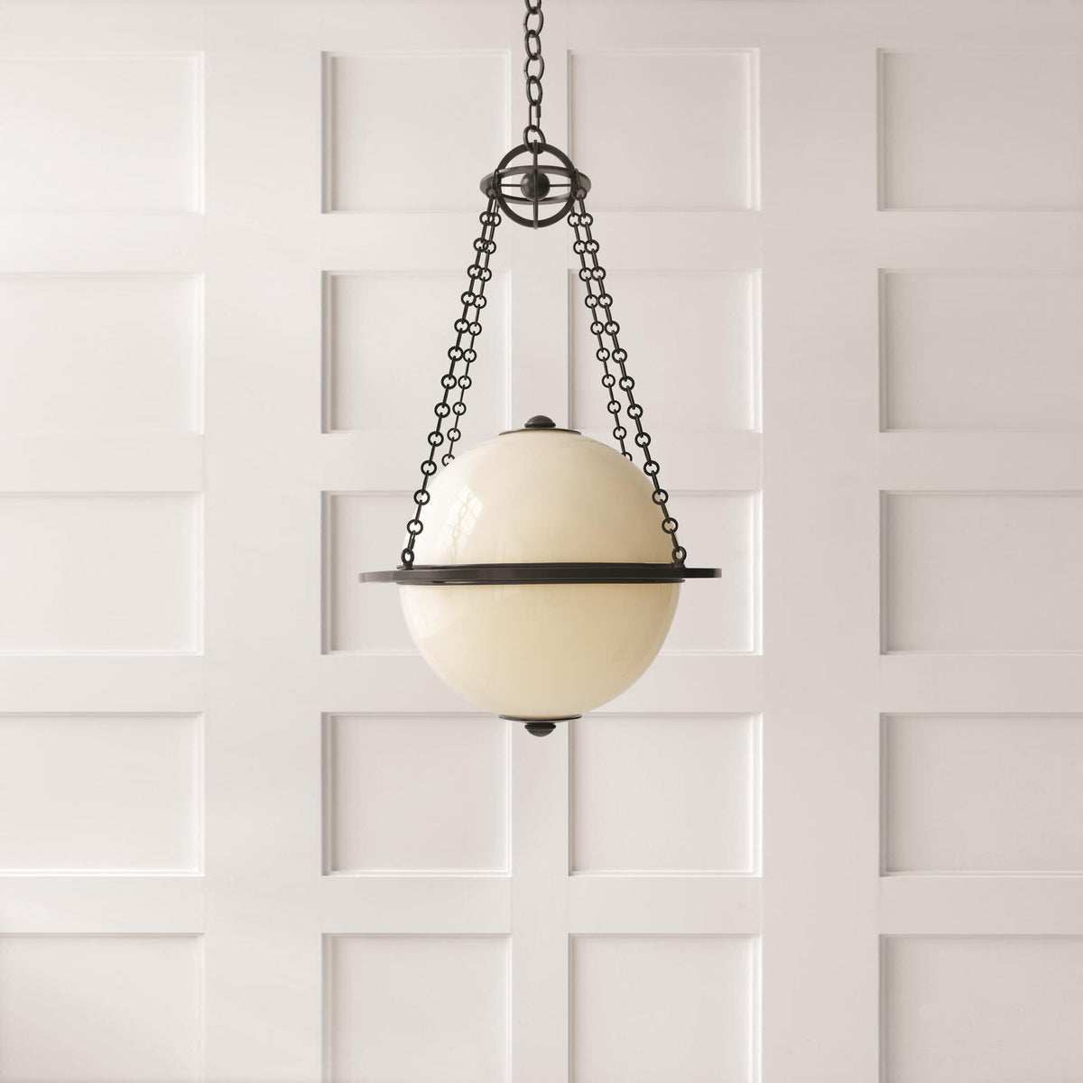 Alora Pendant Lamp – White Glass Globe & Brass Modern Sculptural Chandelier