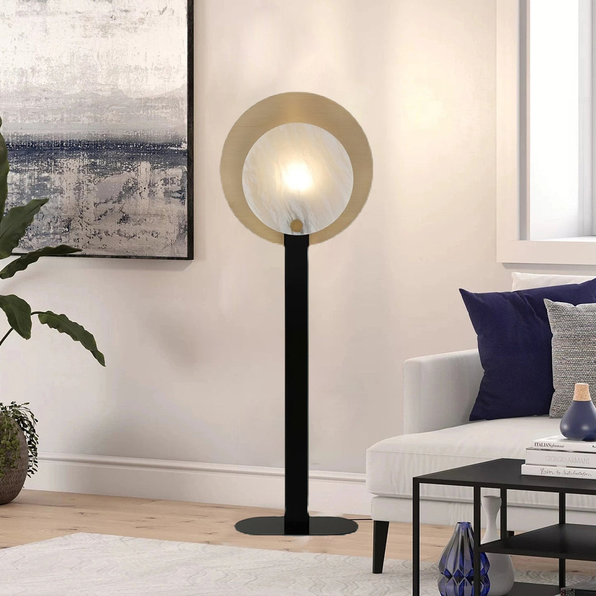 Altai Floor Lamp – Alabaster Shade & Sleek Metal Modern Floor Light