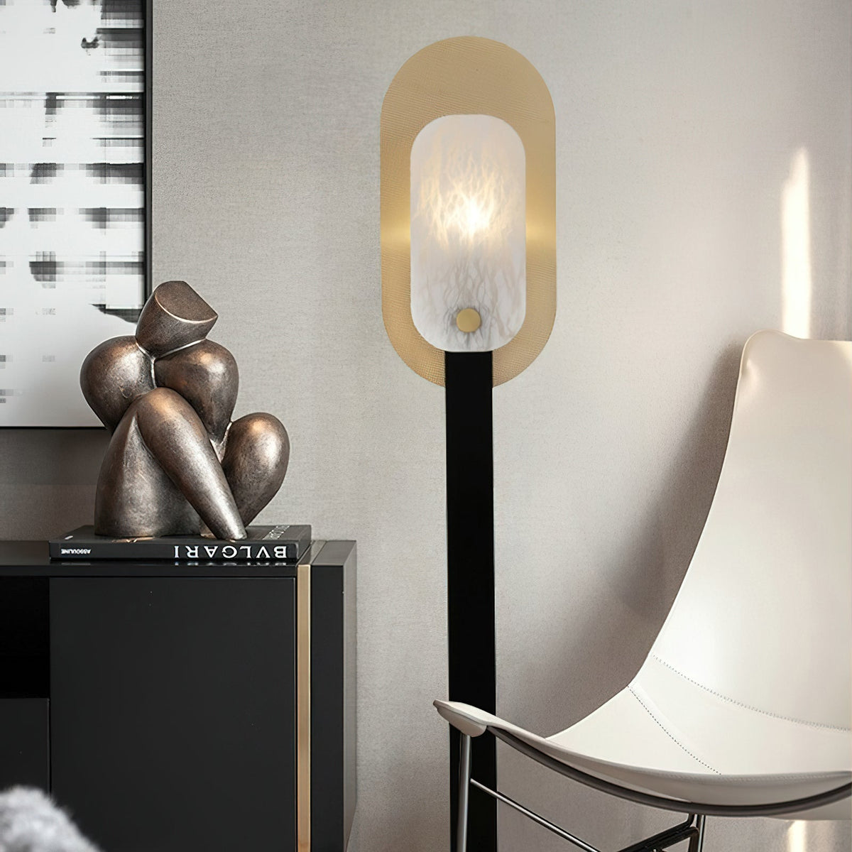 Altai Floor Lamp – Alabaster Shade & Sleek Metal Modern Floor Light