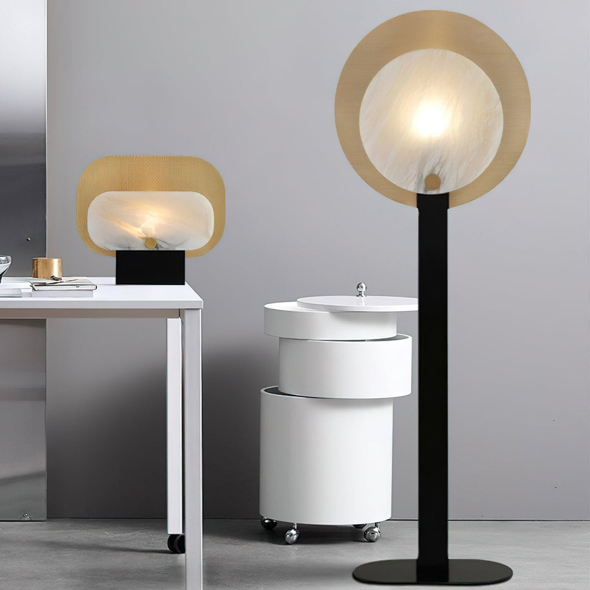 Altai Floor Lamp – Alabaster Shade & Sleek Metal Modern Floor Light