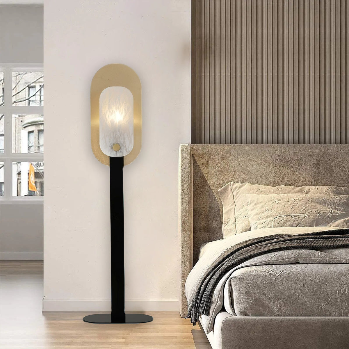 Altai Floor Lamp – Alabaster Shade & Sleek Metal Modern Floor Light
