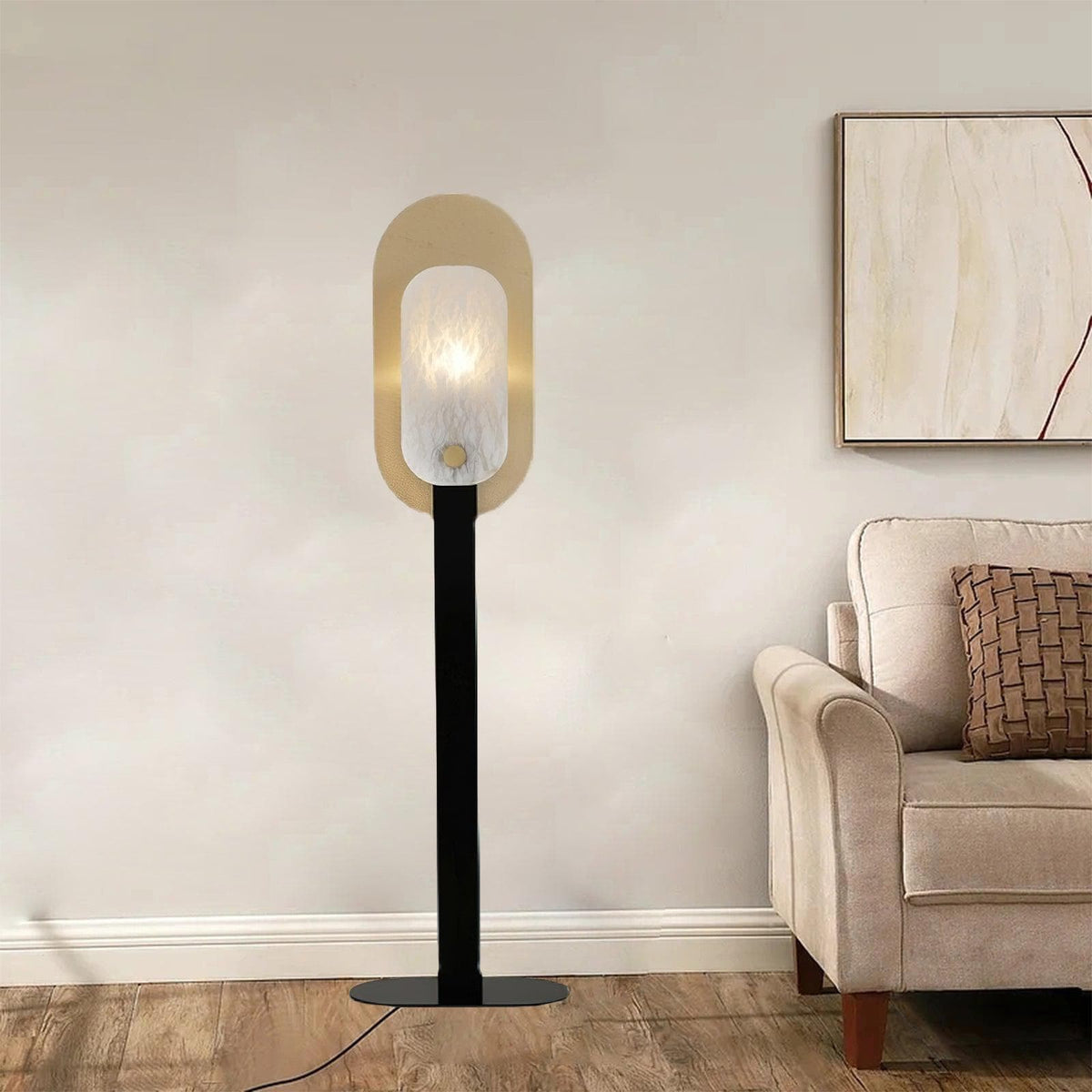 Altai Floor Lamp – Alabaster Shade & Sleek Metal Modern Floor Light