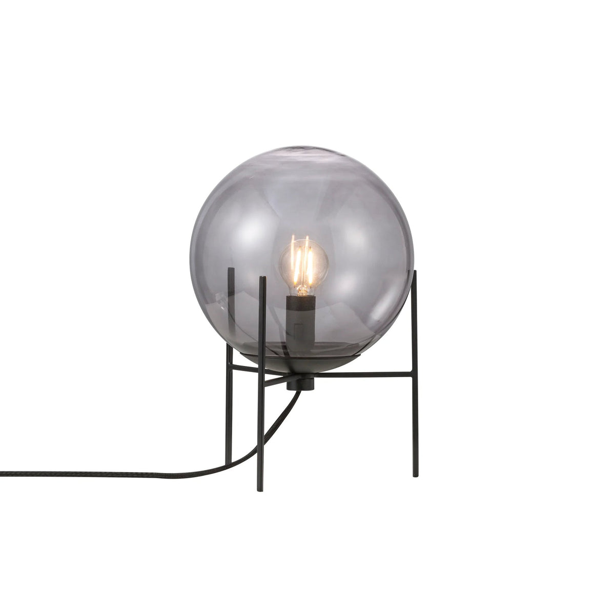 Alton Table Lamp – Smoked Glass Globe & Black Metal Modern Table Light