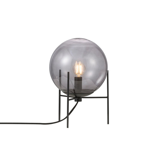 Alton Table Lamp – Smoked Glass Globe & Black Metal Modern Table Light