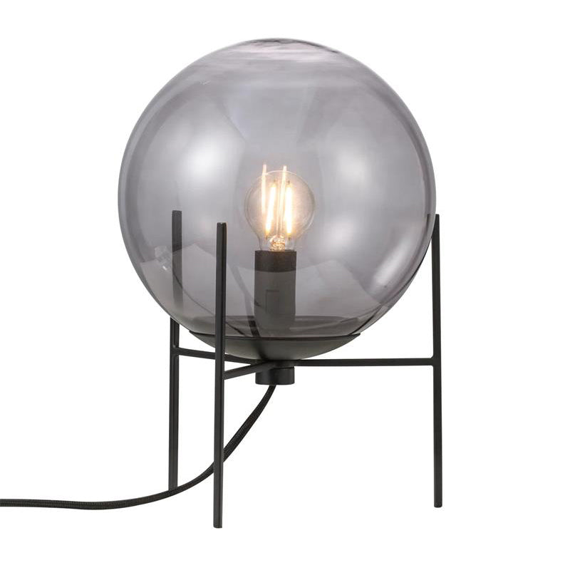 Alton Table Lamp – Smoked Glass Globe & Black Metal Modern Table Light