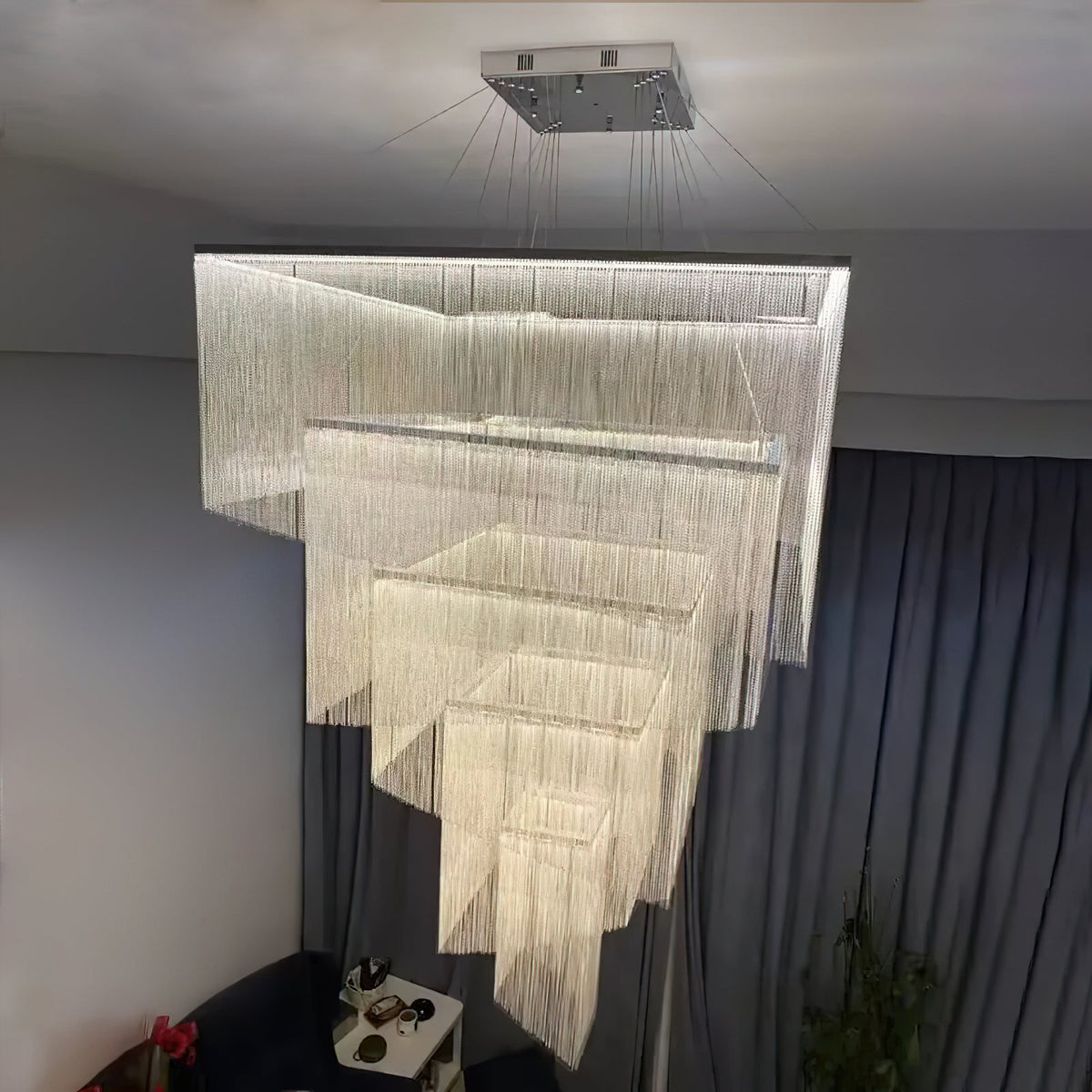 Aluminum Chain Tassel Chandelier – Cascading Metallic Waterfall Luxury Chandelier