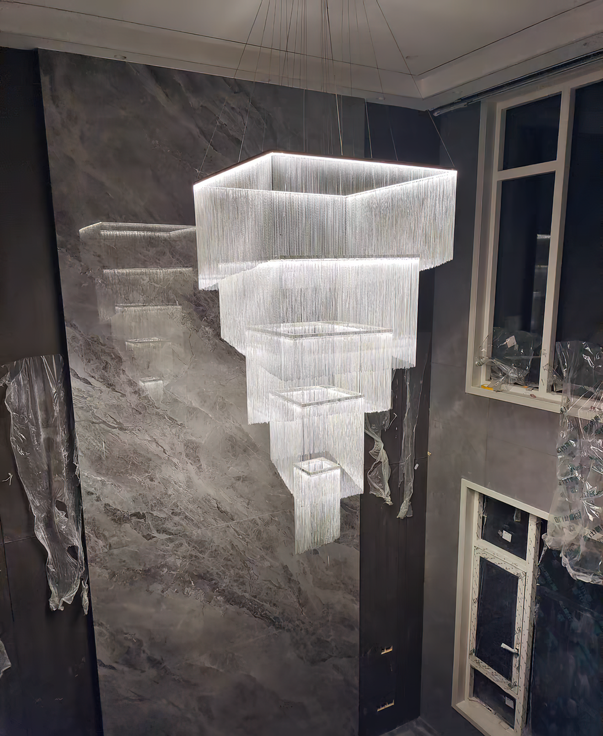 Aluminum Chain Tassel Chandelier – Cascading Metallic Waterfall Luxury Chandelier