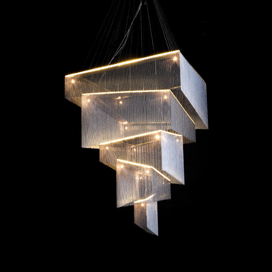 Aluminum Chain Tassel Chandelier – Cascading Metallic Waterfall Luxury Chandelier