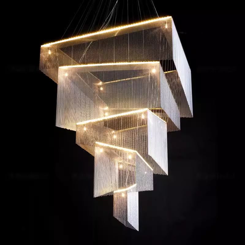 Aluminum Chain Tassel Chandelier – Cascading Metallic Waterfall Luxury Chandelier