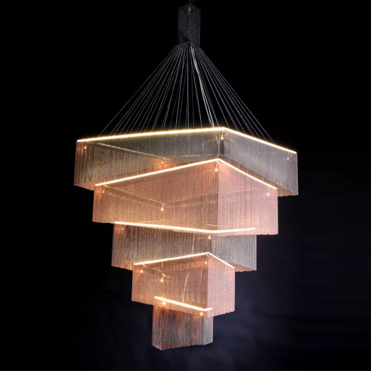 Aluminum Chain Tassel Chandelier – Cascading Metallic Waterfall Luxury Chandelier