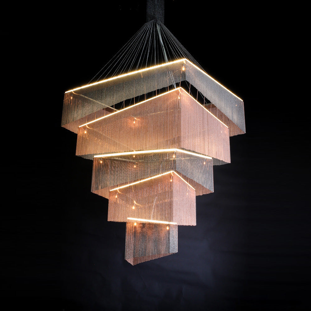 Aluminum Chain Tassel Chandelier – Cascading Metallic Waterfall Luxury Chandelier