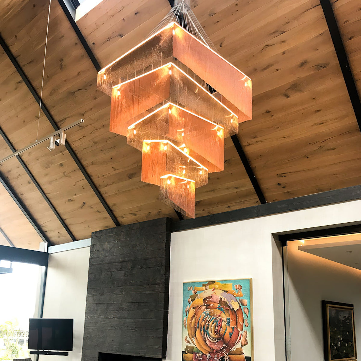 Aluminum Chain Tassel Chandelier – Cascading Metallic Waterfall Luxury Chandelier
