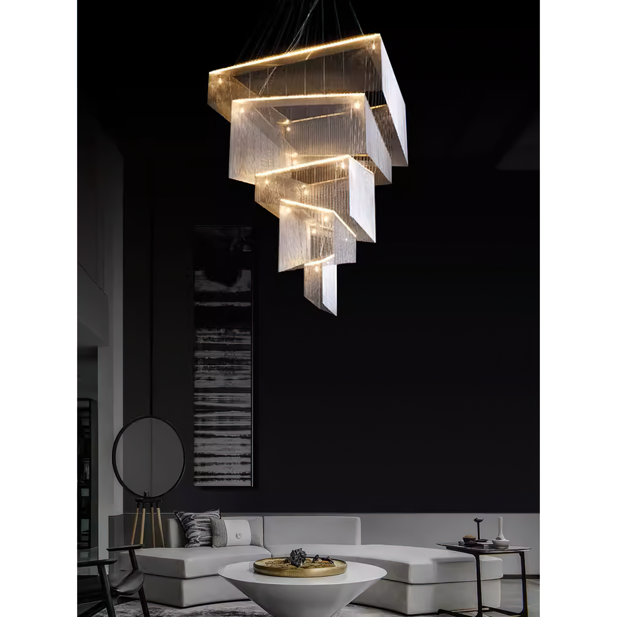 Aluminum Chain Tassel Chandelier – Cascading Metallic Waterfall Luxury Chandelier