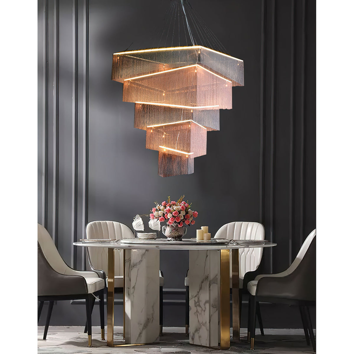 Aluminum Chain Tassel Chandelier – Cascading Metallic Waterfall Luxury Chandelier