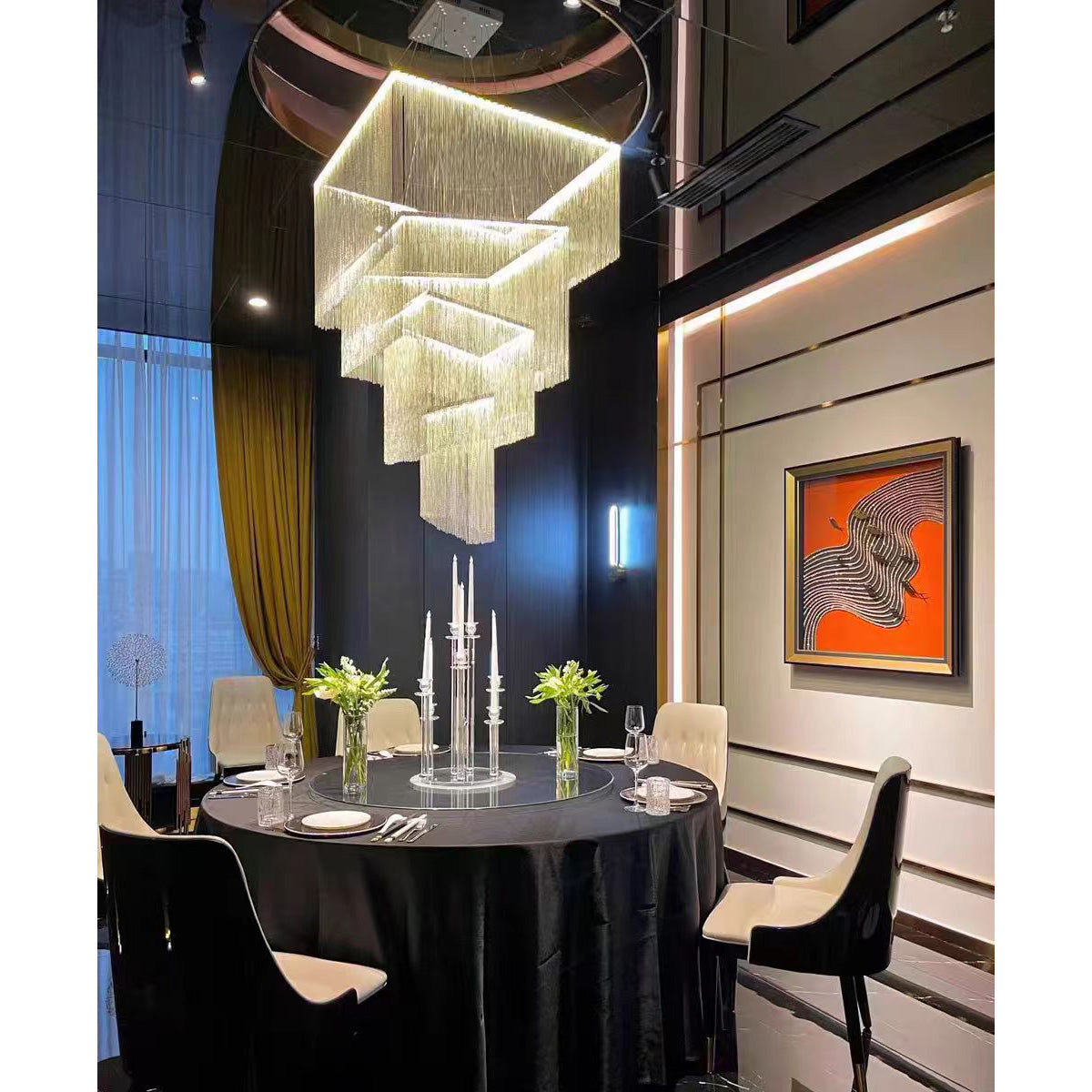 Aluminum Chain Tassel Chandelier – Cascading Metallic Waterfall Luxury Chandelier
