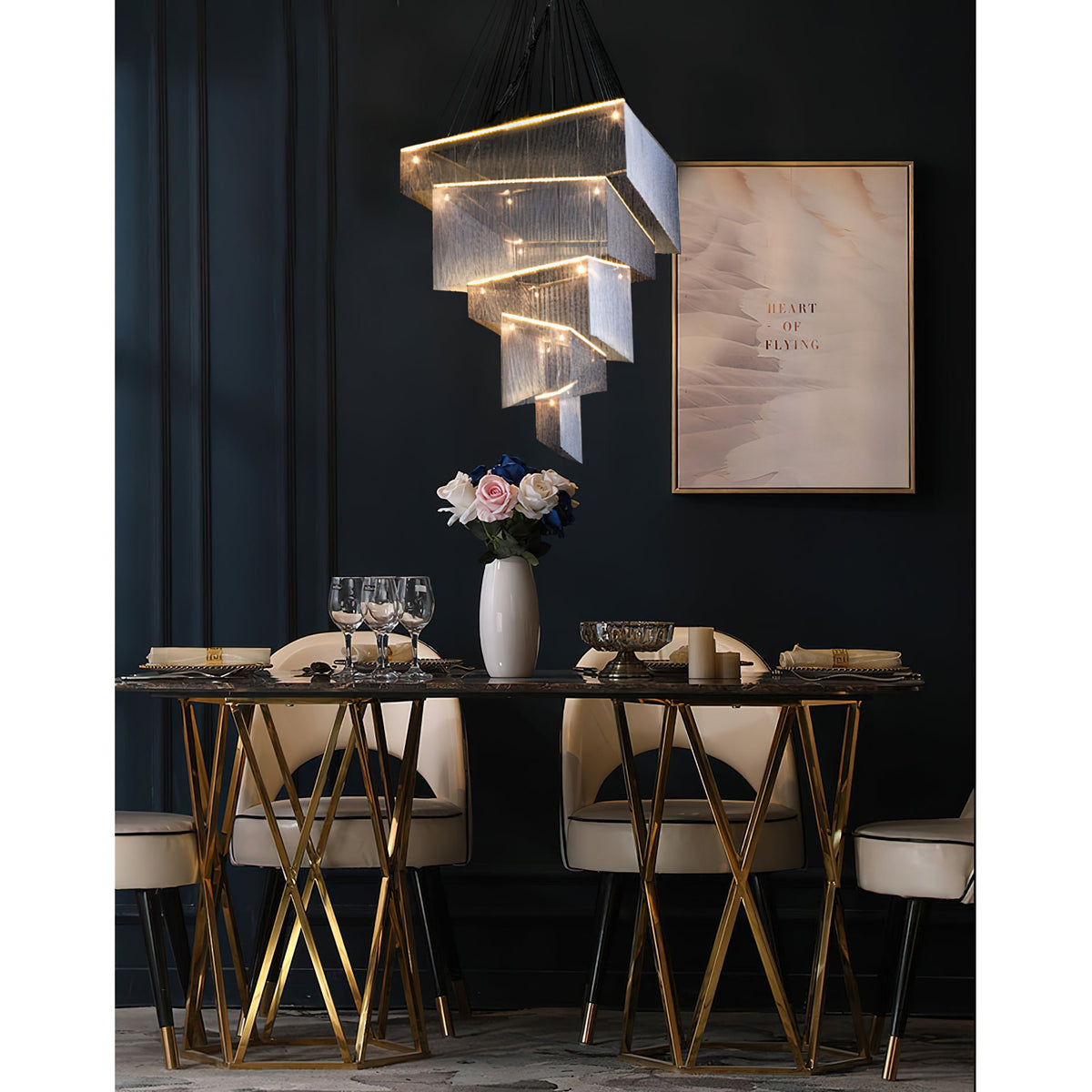 Aluminum Chain Tassel Chandelier – Cascading Metallic Waterfall Luxury Chandelier