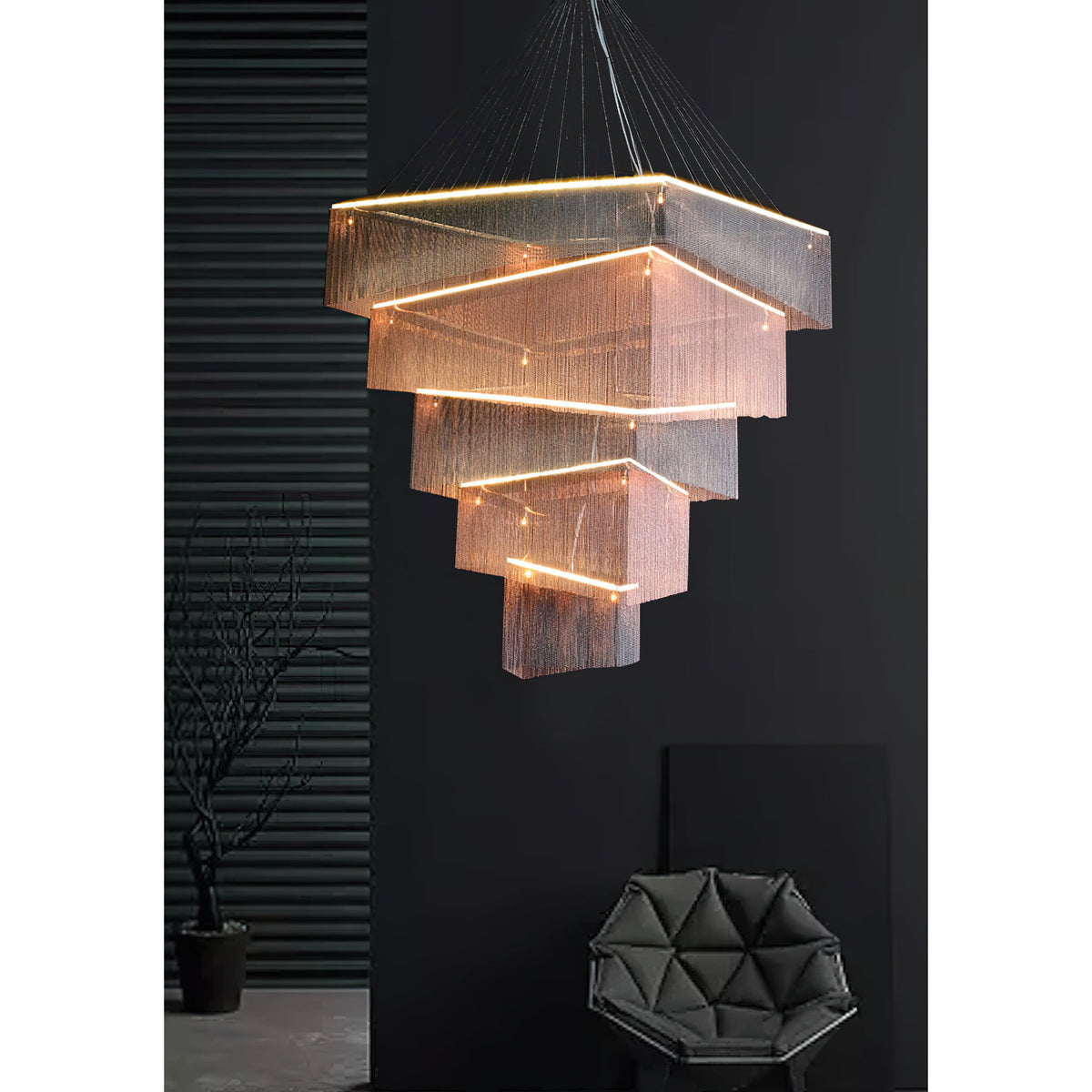 Aluminum Chain Tassel Chandelier – Cascading Metallic Waterfall Luxury Chandelier