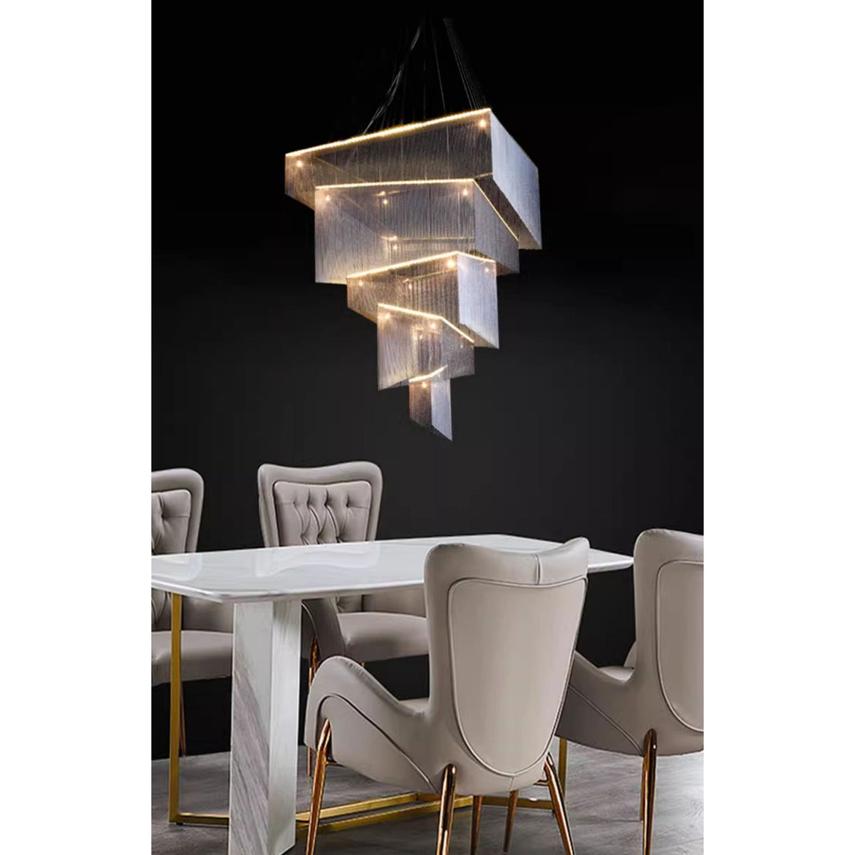 Aluminum Chain Tassel Chandelier – Cascading Metallic Waterfall Luxury Chandelier
