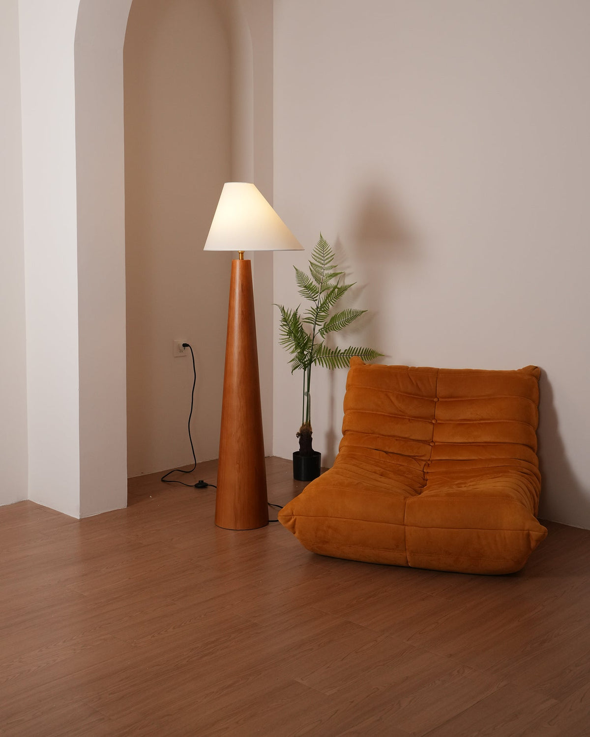 Alvin Floor Lamp – Solid Wood Base & Asymmetrical Linen Shade Modern Floor Light