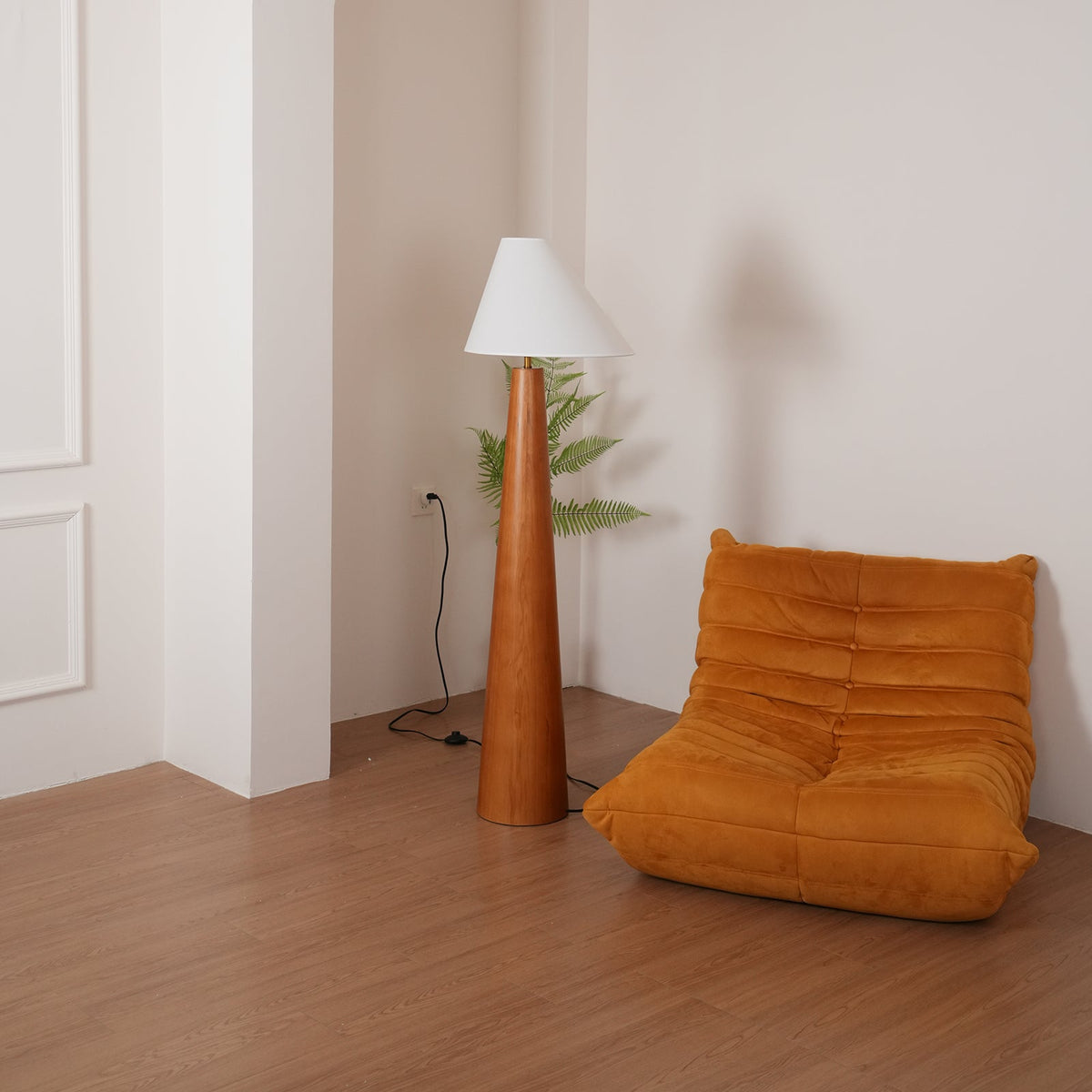 Alvin Floor Lamp – Solid Wood Base & Asymmetrical Linen Shade Modern Floor Light
