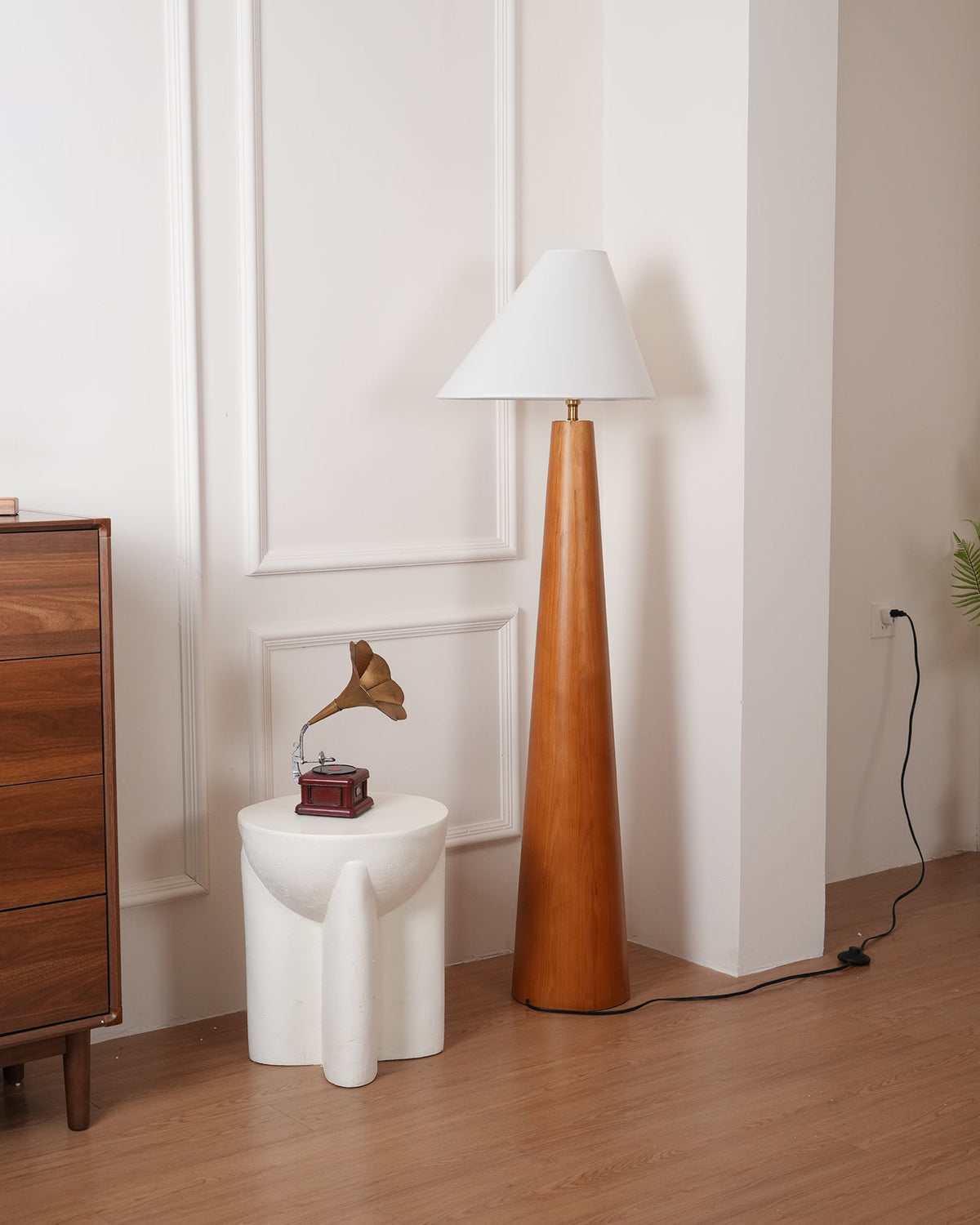 Alvin Floor Lamp – Solid Wood Base & Asymmetrical Linen Shade Modern Floor Light